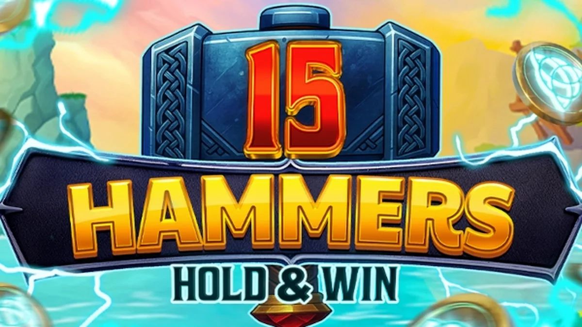 Interface do slot 15 Hammers: Hold & Win com destaque para os 5 cilindros